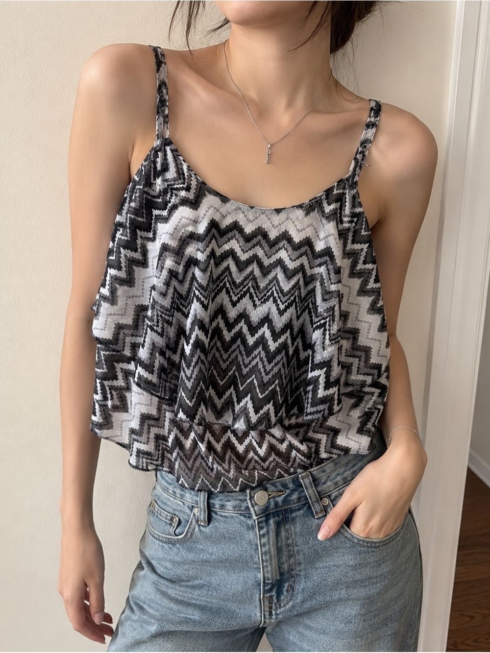 Exist Black & White Chevron Layered Camisole